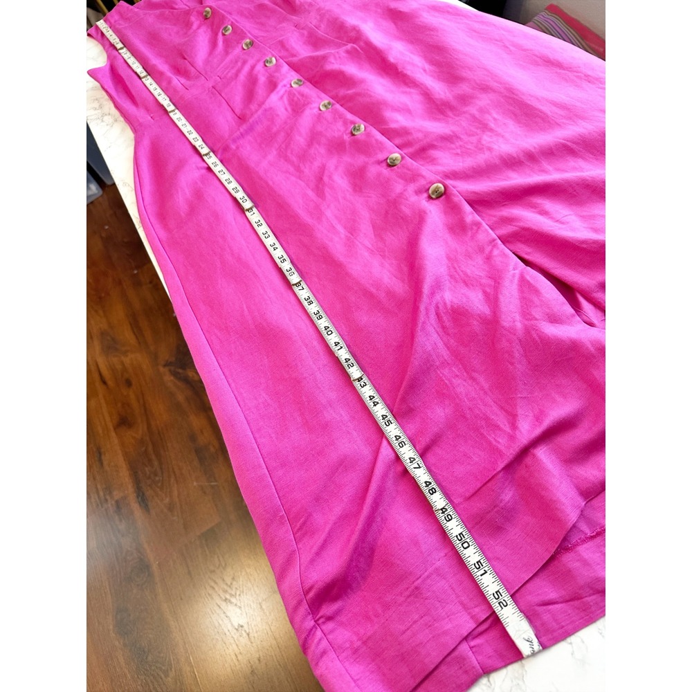 Ann Taylor Fuchsia Pink Linen Blend Button Front Sleeveless Midi Dress Size 14 - Picture 10 of 13